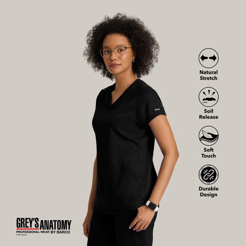 BARCO Greyâ€™s Anatomy Classic Evelyn Scrub Top for Women â€“ Black, 3-Pocket V-Neck Scrub Shirt with Natural Stretch, Super Soft Touch, Soil Release Fabric Finish â€“ Medium, Regular Fit - Image 5