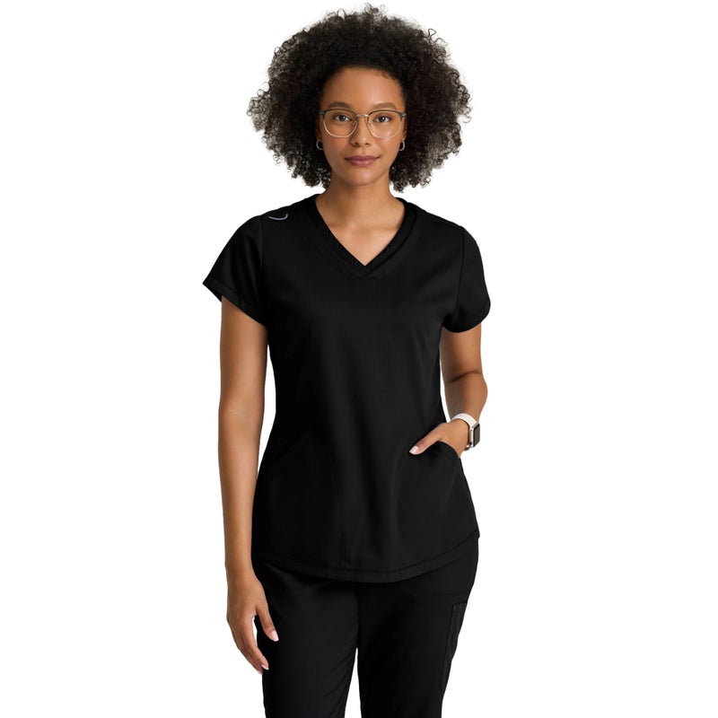 BARCO Greyâ€™s Anatomy Classic Evelyn Scrub Top for Women â€“ Black, 3-Pocket V-Neck Scrub Shirt with Natural Stretch, Super Soft Touch, Soil Release Fabric Finish â€“ Medium, Regular Fit - Image 1