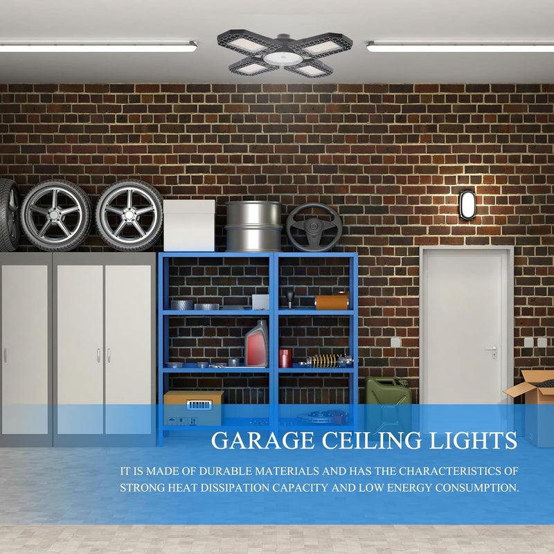 Folding 100w LED Garage Ceiling Light Warm Tone Deformable Garage and Warehouse Fixture for Workshop and Shed Lighting - Image 3
