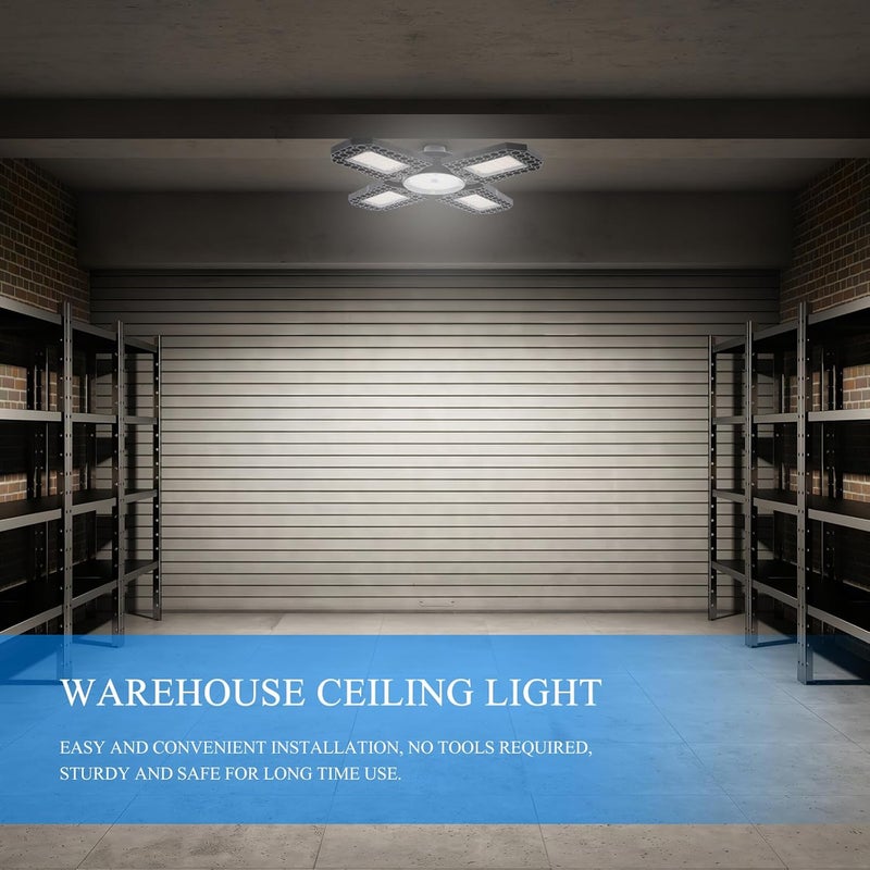 Folding 100w LED Garage Ceiling Light Warm Tone Deformable Garage and Warehouse Fixture for Workshop and Shed Lighting - Image 5