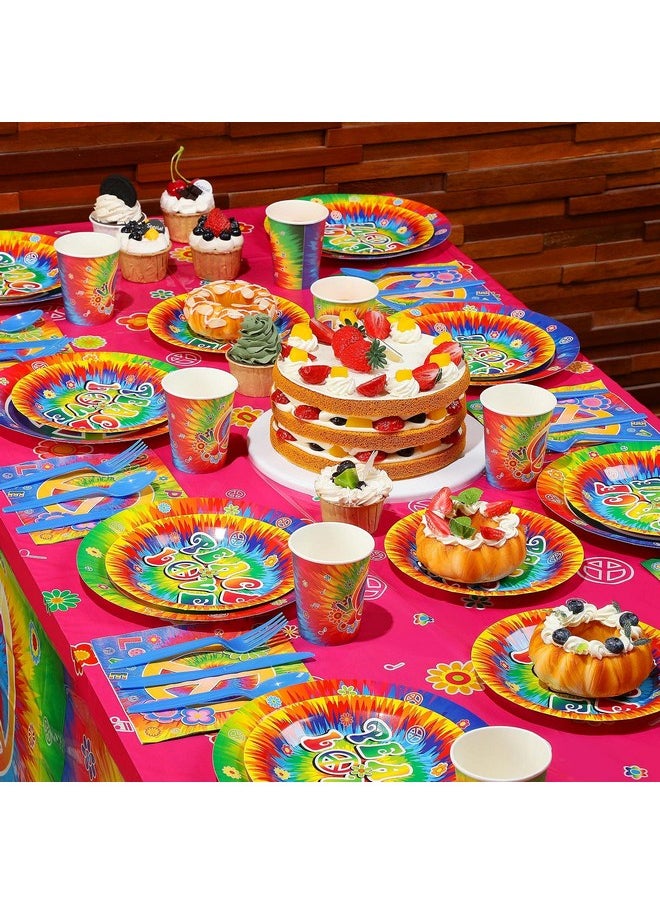 Containlol - 172 Pcs Tie Dye Birthday Party Supplies Serves 24 60'S Hippie Theme Party Decorations Happy Birthday Banner Tie Dye Tablecloth Peace Love Plates Napkins Tableware Set For 60S Hippie Groovy Party - Image 1
