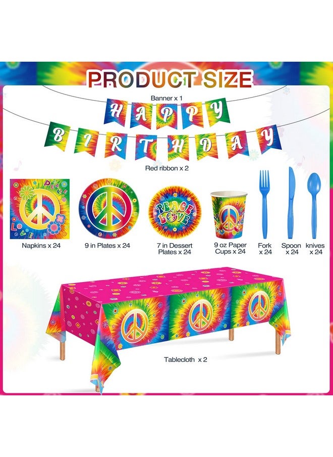 Containlol - 172 Pcs Tie Dye Birthday Party Supplies Serves 24 60'S Hippie Theme Party Decorations Happy Birthday Banner Tie Dye Tablecloth Peace Love Plates Napkins Tableware Set For 60S Hippie Groovy Party - Image 1
