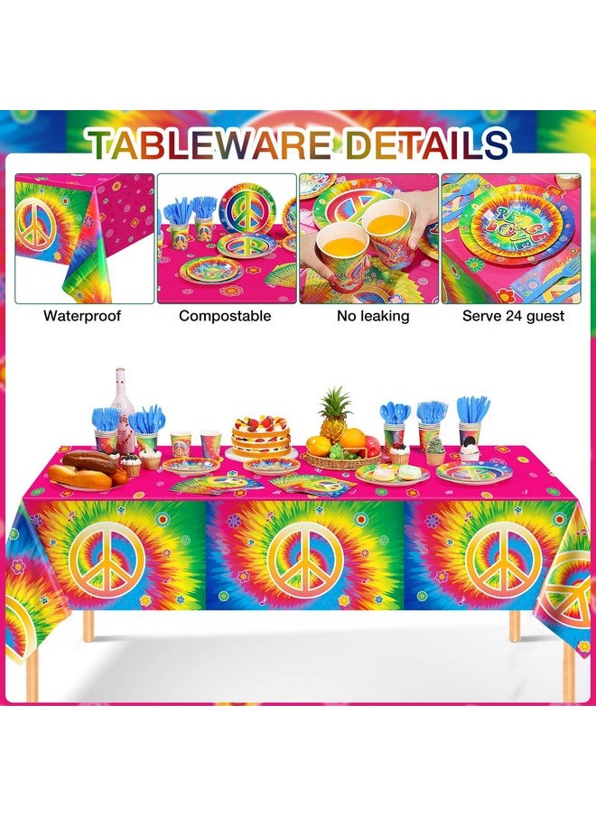 Containlol - 172 Pcs Tie Dye Birthday Party Supplies Serves 24 60'S Hippie Theme Party Decorations Happy Birthday Banner Tie Dye Tablecloth Peace Love Plates Napkins Tableware Set For 60S Hippie Groovy Party - Image 1
