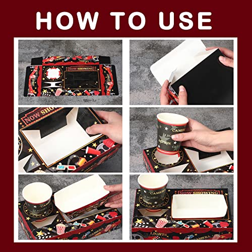 Geyee 72 Pcs Movie Night Party Supplies Snack Trays Boxes with Disposable Paper Food Cups Combo Trays Cardboard Popcorn Drink Candy Holder for Kids Birthday Cinema Party Favors - Image 4