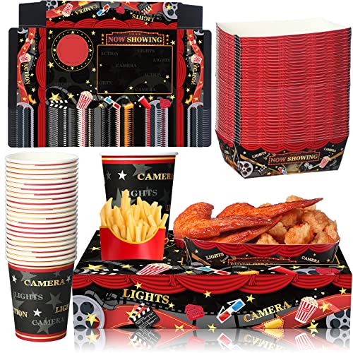 Geyee 72 Pcs Movie Night Party Supplies Snack Trays Boxes with Disposable Paper Food Cups Combo Trays Cardboard Popcorn Drink Candy Holder for Kids Birthday Cinema Party Favors - Image 1