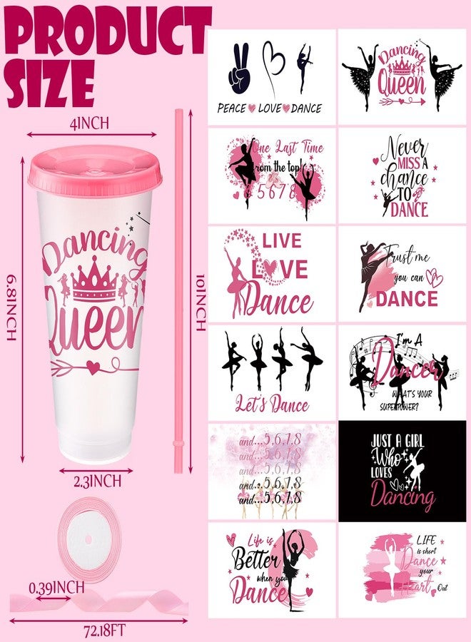 Geyoga 12 Pcs Dancer Appreciation Gifts Bulk for Women 24 oz Plastic Ballet Dance Reusable Tumbler Cup with Lid Straw Ribbon Bow for Dancer Team Gift Birthday Party Favors - Image 2