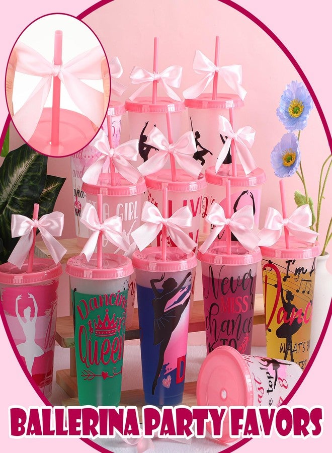 Geyoga 12 Pcs Dancer Appreciation Gifts Bulk for Women 24 oz Plastic Ballet Dance Reusable Tumbler Cup with Lid Straw Ribbon Bow for Dancer Team Gift Birthday Party Favors - Image 4