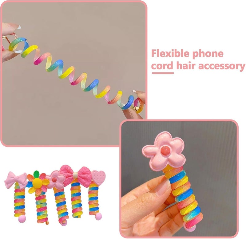 Generic Colorful Telephone Wire Hair Bands for KidsBowknot Braided Telephone Wire Hair BandsWaterproof And Stylish Hair Coils Elastic Spiral Hair TiesNo Crease Ponytail Holders For Girls  - Image 2