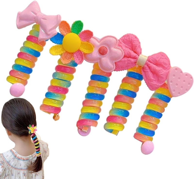 Generic Colorful Telephone Wire Hair Bands for KidsBowknot Braided Telephone Wire Hair BandsWaterproof And Stylish Hair Coils Elastic Spiral Hair TiesNo Crease Ponytail Holders For Girls  - Image 1