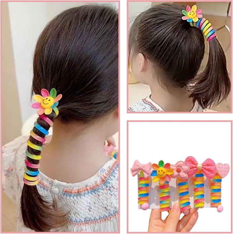Generic Colorful Telephone Wire Hair Bands for KidsBowknot Braided Telephone Wire Hair BandsWaterproof And Stylish Hair Coils Elastic Spiral Hair TiesNo Crease Ponytail Holders For Girls  - Image 3