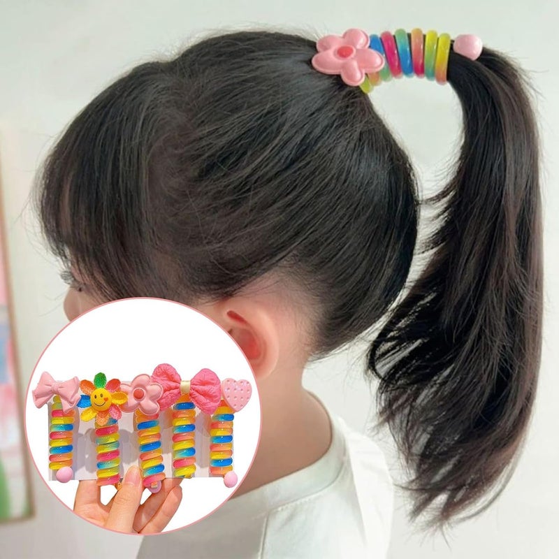 Generic Colorful Telephone Wire Hair Bands for KidsBowknot Braided Telephone Wire Hair BandsWaterproof And Stylish Hair Coils Elastic Spiral Hair TiesNo Crease Ponytail Holders For Girls  - Image 5
