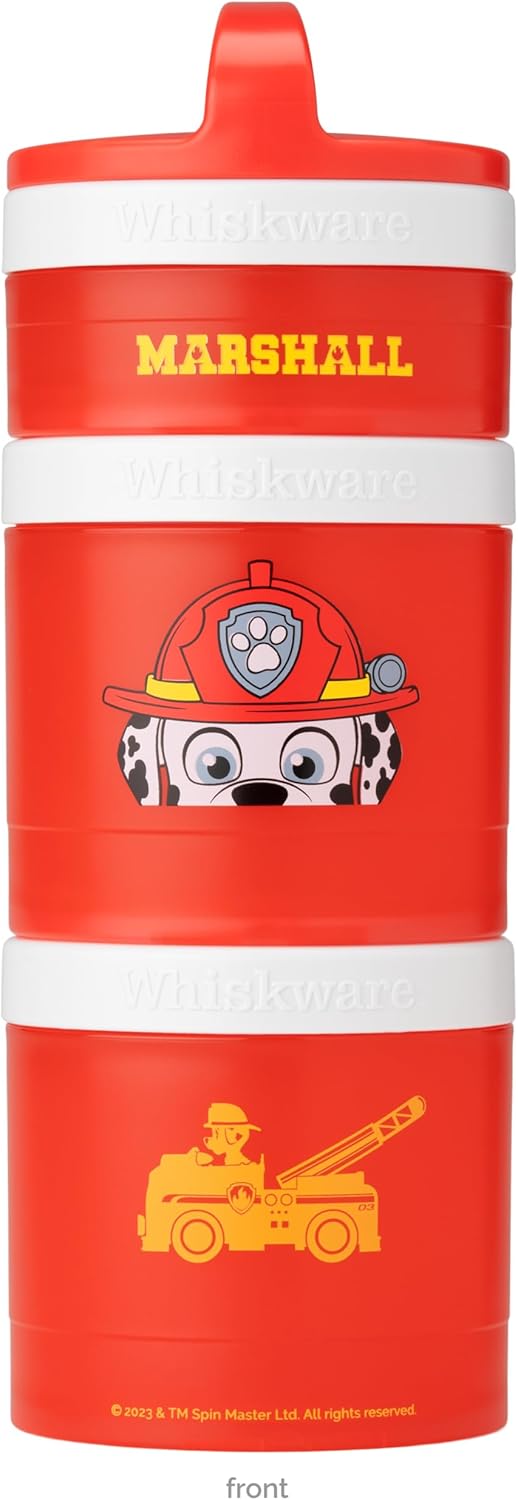 Whiskware حاويات وجبات خفيفة قابلة للتكديس من Whiskware لشخصيات باو باترول للأطفال الرضع والأطفال الصغار 3 أكواب وجبات خفيفة قابلة للتكديس للمدرسة والسفر صديقة لحامل الأكواب مارشال - Image 1
