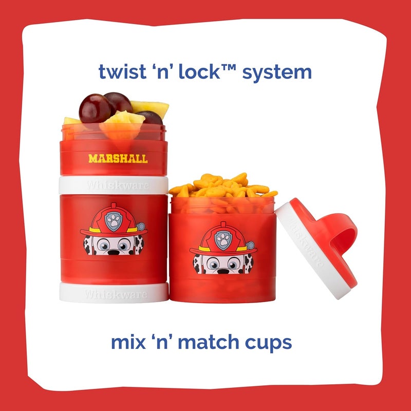 Whiskware حاويات وجبات خفيفة قابلة للتكديس من Whiskware لشخصيات باو باترول للأطفال الرضع والأطفال الصغار 3 أكواب وجبات خفيفة قابلة للتكديس للمدرسة والسفر صديقة لحامل الأكواب مارشال - Image 3