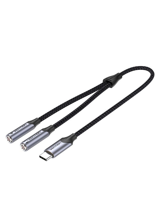 VENTION USB-C Male to TRS Audio & Mic Jack  0.3M Gray Aluminum Alloy Type Model # BGPHY - Image 1