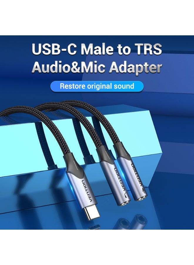 VENTION USB-C Male to TRS Audio & Mic Jack  0.3M Gray Aluminum Alloy Type Model # BGPHY - Image 2