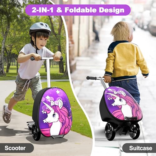 Baotree 2-in-1 Ride-On Scooter Suitcase, Scooter Luggage for Kids Ages 5-12, Foldable & Lightweight Carry with LED Light-Up Wheels - Image 2