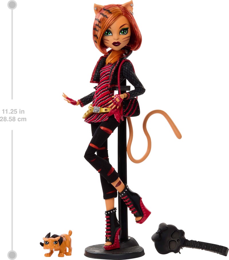 MONSTER HIGH دمية مونستر هاي بو-ريجينال كريبروكشن، تورالي، دمية قابلة للجمع مع قاعدة دمية، مذكرات، وحيوان أليف نمر ذو أنياب حلوة - Image 2