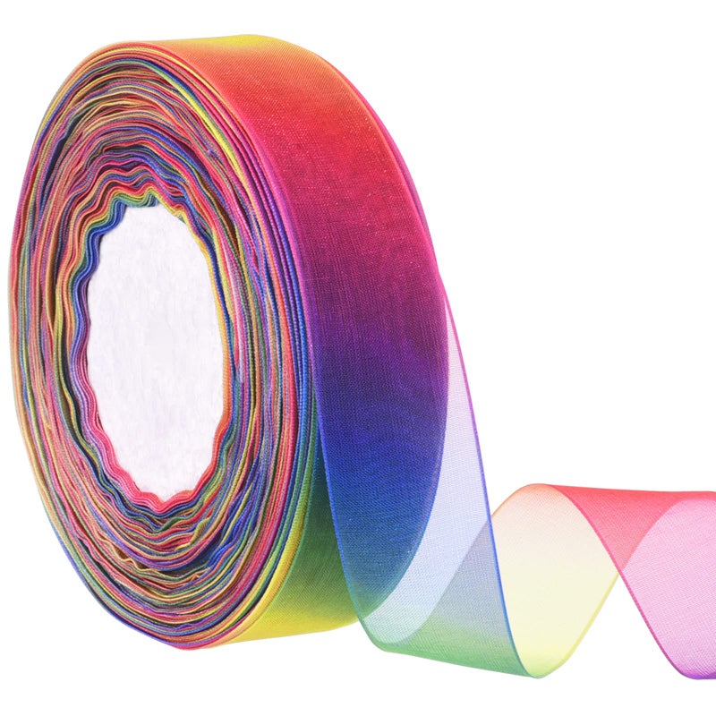 Hapeper Rainbow Sheer Organza Chiffon Ribbon for Gift Wrapping Crafts Party Decoration 50 Yards 1 Inch