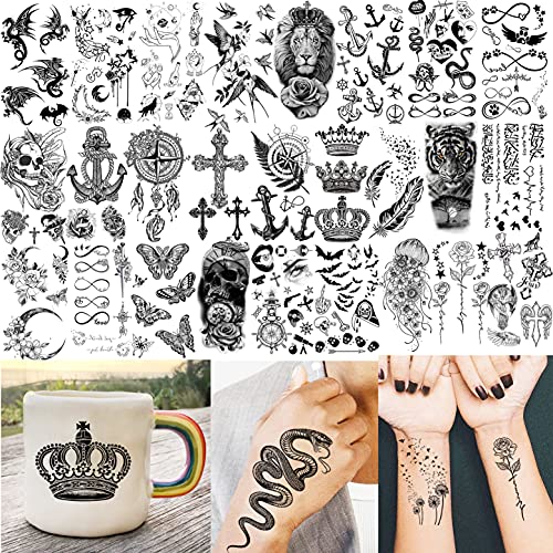 VANTATY 61 Sheets 3D Snake Flower Temporary Tattoos For Women Girls Neck Arm, 12 Sheets Realistic Floral Fake Tattoo Stickers Thigh, Waterproof Temp Transfer Tatoo Adults Rose Sunflower Butterfly - Image 5