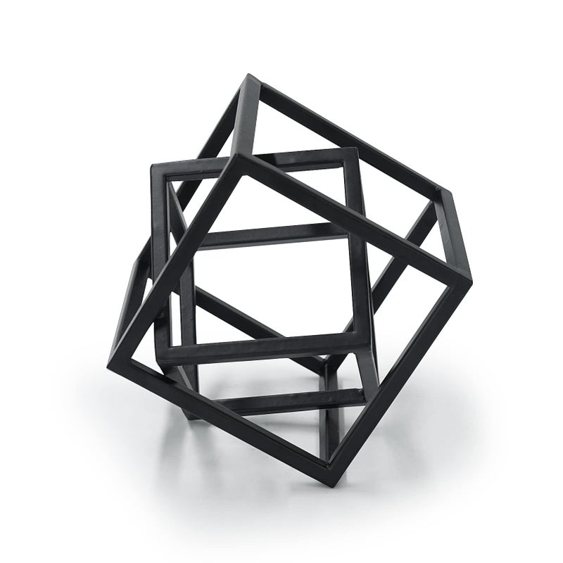 Aoneky Geometric Cube Iron Sculpture  Art Minimaliste Ornaments for Bookshelf Bedroom Salon Home Decoration Black