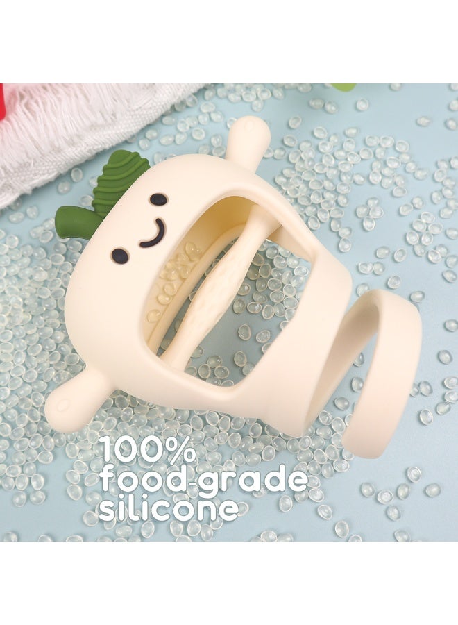 Mini Treasures BPA Free Silicone Baby Apple Teething Toys| Baby Hand Teether Mitten for Sucking Needs| Baby Chew Toys Hand Pacifier for Soothing Teething Pain Relief - Beige - Image 4