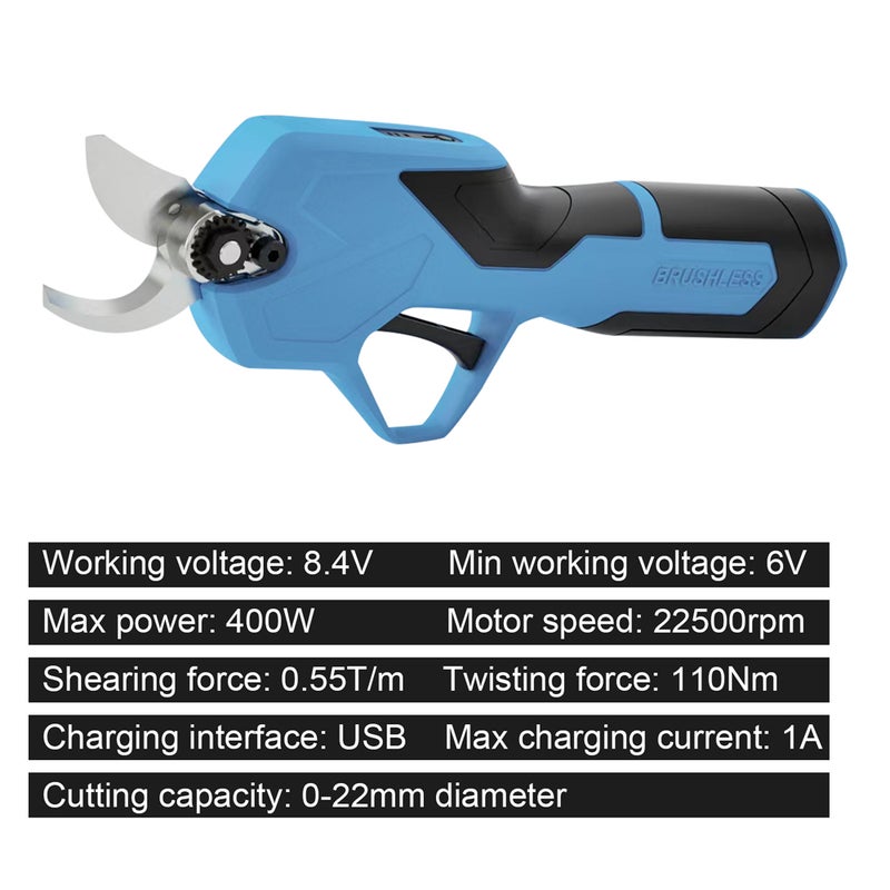 Cordless Electric Pruner Blue & Black Brushless Copper Motor - High Strength Wear-Resistant Blade Electric Pruning Shear for Home Garden, Orchard & Professional Branch Trimming - Image 3