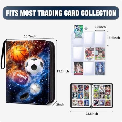 HESPLUS 900 Pockets Sports Card Binder, Sports Trading Cards Display Case with Sports Card Sleeves Card Holder Protectors Set for Football Baseball Basketball Soccer Sports Cards Collector Album - Image 2
