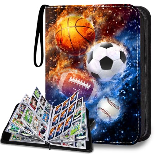 HESPLUS 900 Pockets Sports Card Binder, Sports Trading Cards Display Case with Sports Card Sleeves Card Holder Protectors Set for Football Baseball Basketball Soccer Sports Cards Collector Album - Image 1