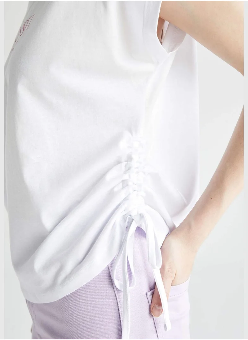 DeFacto Short Sleeve Minimal Slogan Print T-Shirt