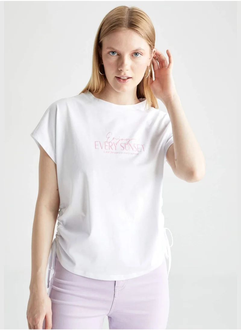 DeFacto Short Sleeve Minimal Slogan Print T-Shirt