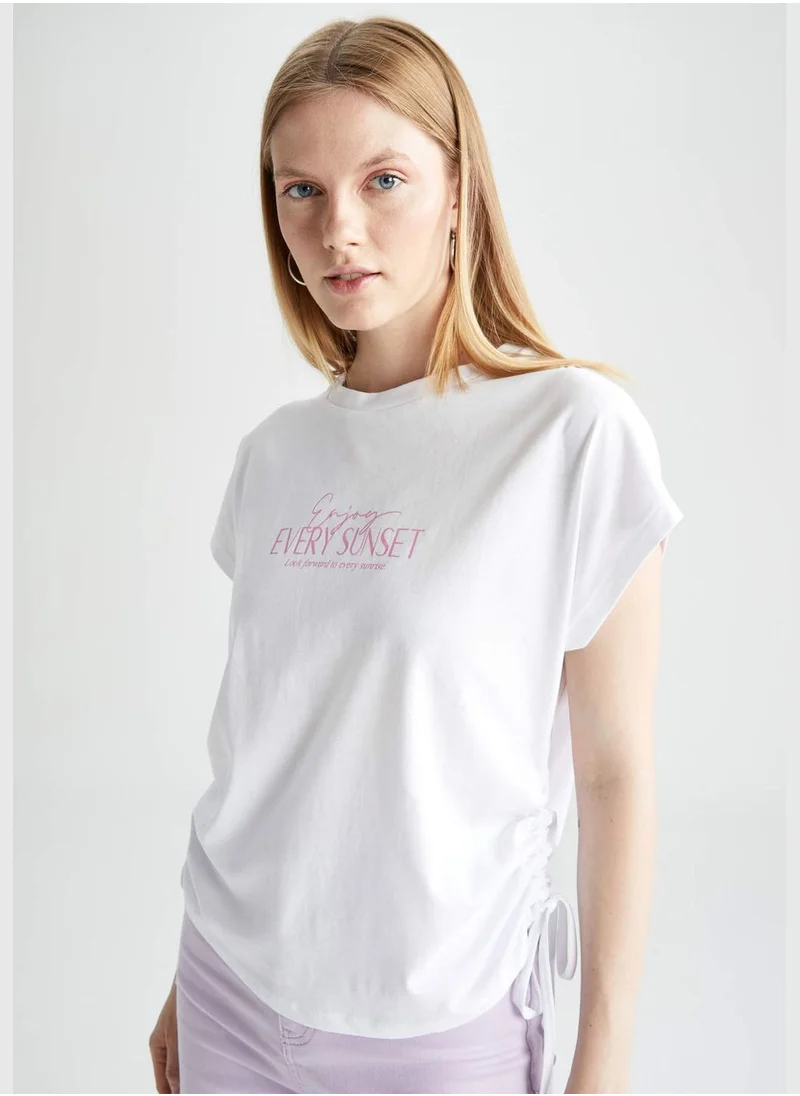 DeFacto Short Sleeve Minimal Slogan Print T-Shirt