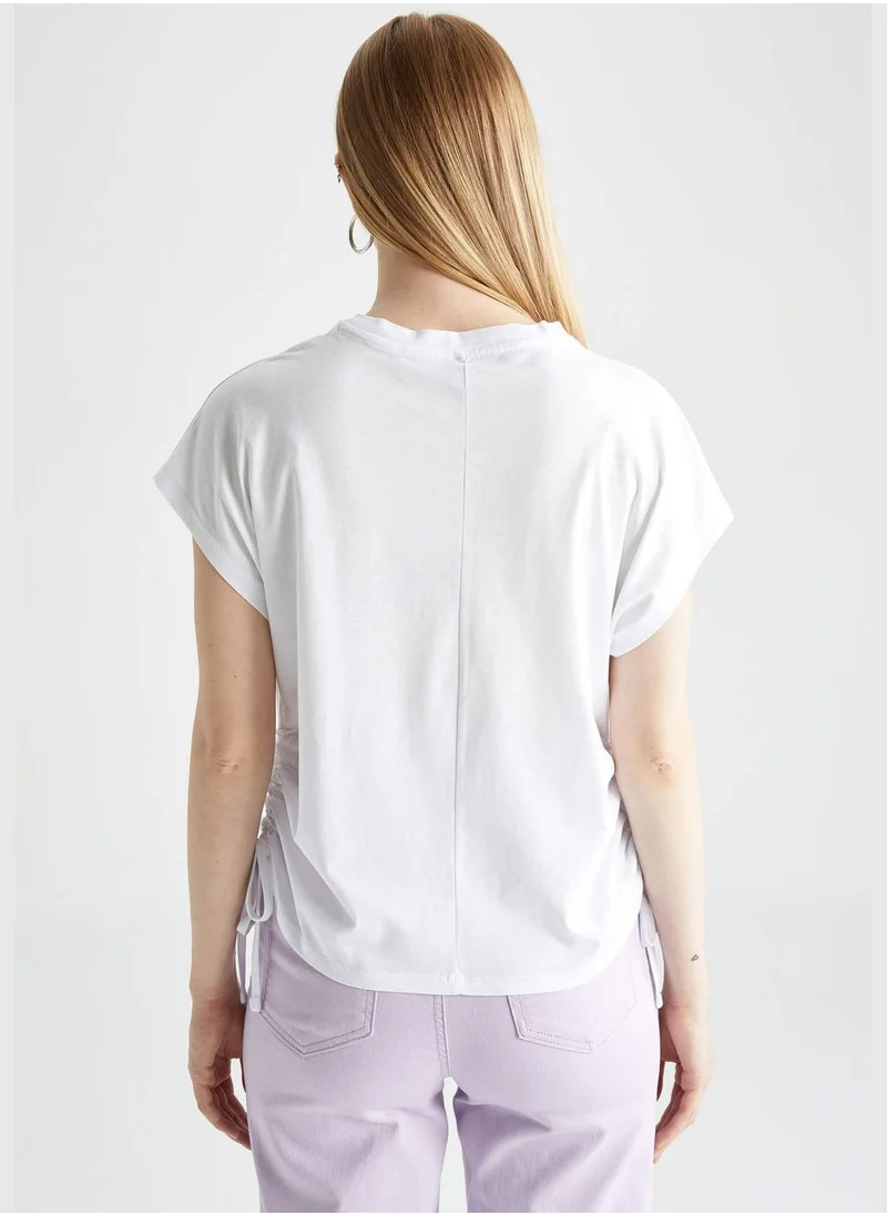 DeFacto Short Sleeve Minimal Slogan Print T-Shirt