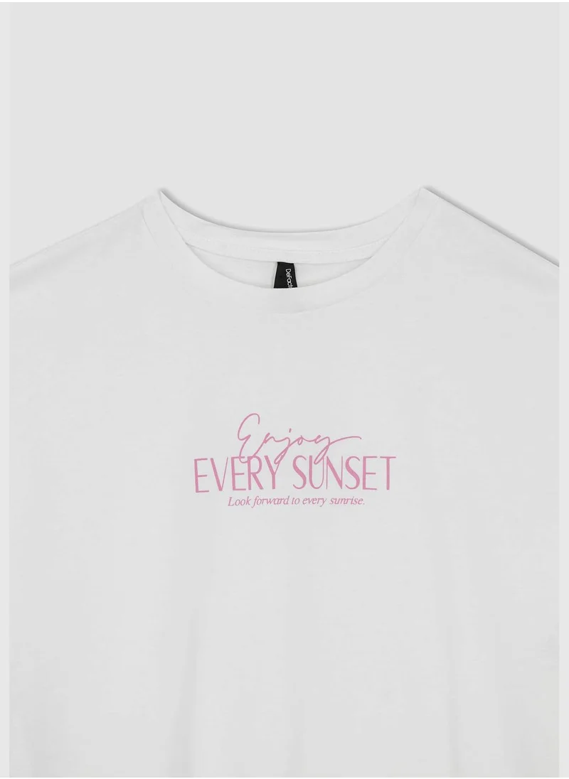 DeFacto Short Sleeve Minimal Slogan Print T-Shirt