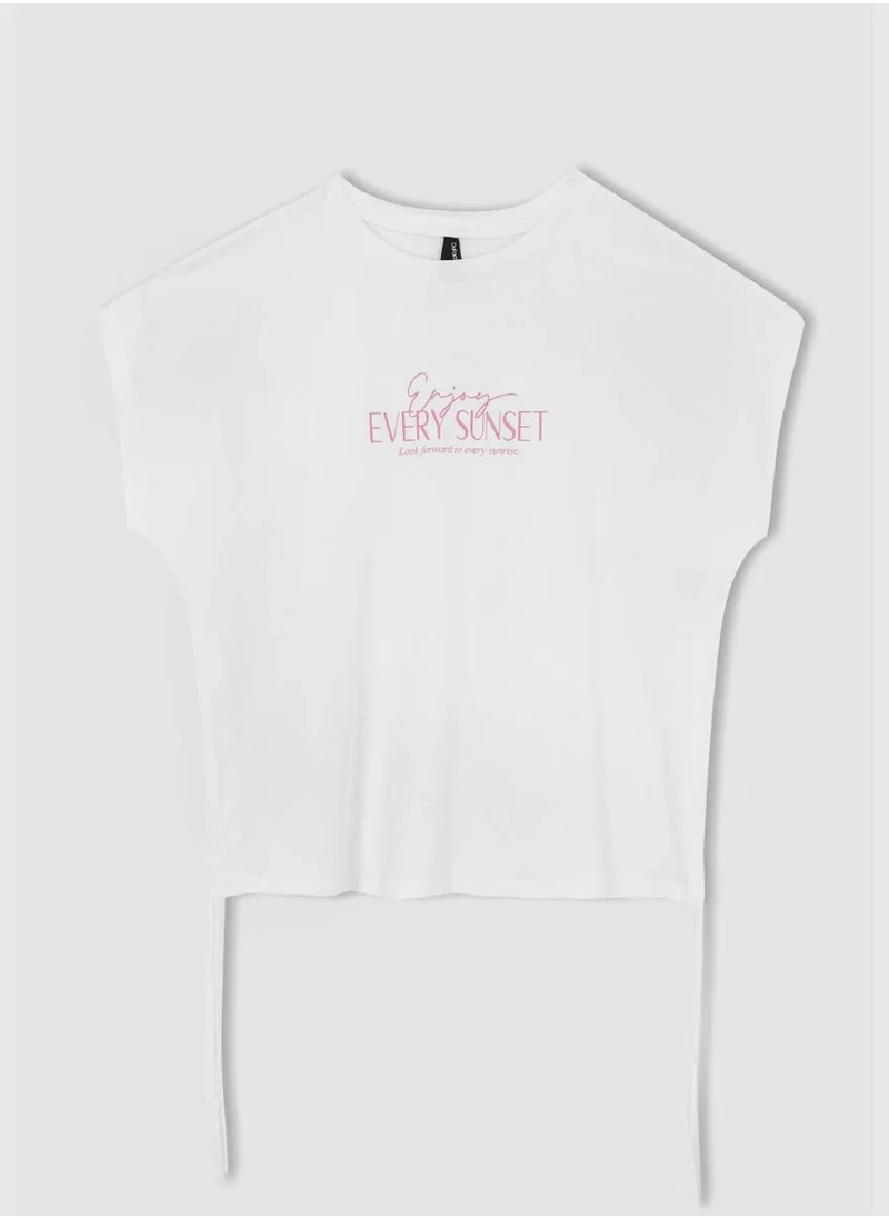 DeFacto Short Sleeve Minimal Slogan Print T-Shirt