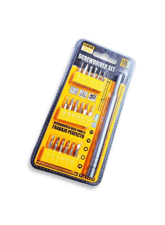 19 in 1 precision screwdriver set with compact design and comfortable handle, stainless steel materials, includes 18 different heads 4MM (slotted, phillips, torx, etc.) for phone, laptop, and electronic device maintenance, ideal for home and professional use with portable storage bag - Image 4