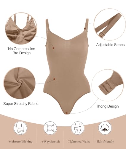 SHAPERX Bodysuit for Women Tummy Control Shapewear Seamless Sculpting Thong Body Shaper Tank Top,SZ5215-Sienna-L/XL - Image 3