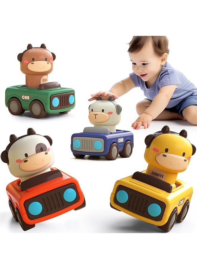 Beauenty Press to Go Car Toys for Toddlers 1-3, Baby Animal Racing Cars, Infant Play Vehicle Set, Baby Push Go Friction Car Toys for 6-9-12-18 Months, 1st Birthday Gifts for 1-2 Years Old Boys（4pc）  - Image 1