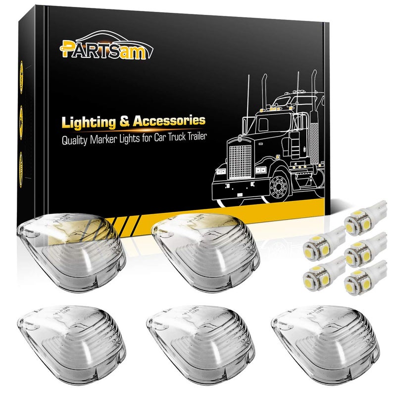 Partsam 5x Clear Cab Marker Clearance Light +5x White 5050-SMD 194 168 T10 LED Bulb for Trucks fits 1999-2016 E150 E250 E350 E350 Super Duty E450 Super Duty F250 F350 F450 F550 Super Duty F150