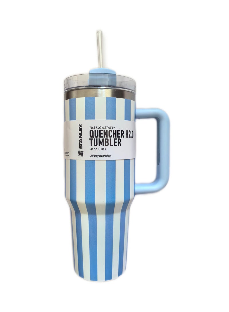 Stanley 40oz Quencher H2.0 Flowstate Stainless Steel Vacuum Insulated Tumbler with Lid and Straw for Water, Iced Tea or Coffee, Smoothie and More,Cream (Blue) - Image 2