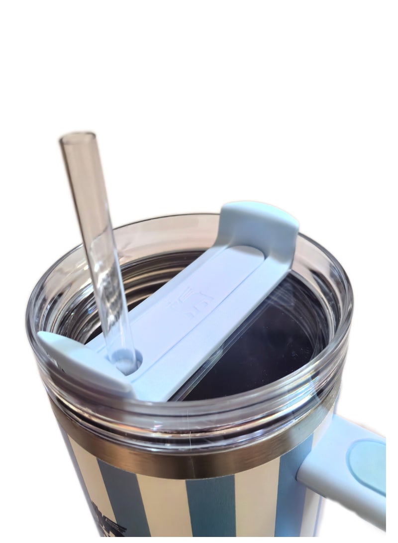 Stanley 40oz Quencher H2.0 Flowstate Stainless Steel Vacuum Insulated Tumbler with Lid and Straw for Water, Iced Tea or Coffee, Smoothie and More,Cream (Blue) - Image 3