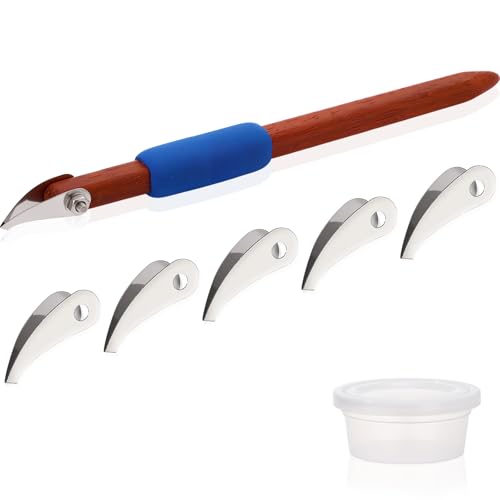 Lanties Pottery Carving Tools Set Include 5 Stainless Steel Blades Red Pear Wood Handle Sculpture Scraper Craft Modelling Tools for Clay Ceramic Sculpting Graffito Relief Art Vtip - Image 1