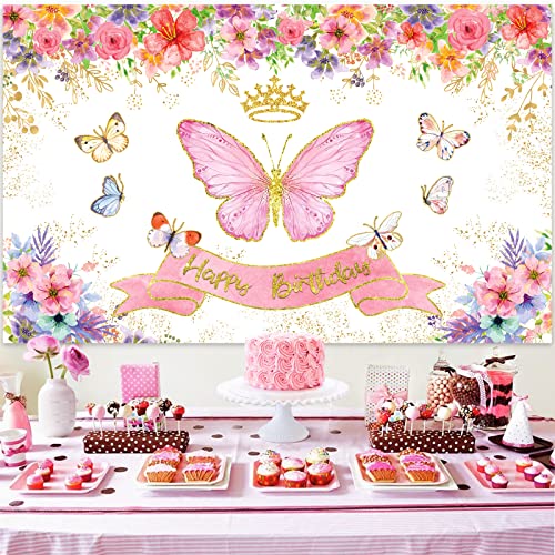7CDXD Butterfly Theme Party Decorations, Butterfly Birthday Decorations with Pink Purple Balloon Arch Kit Butterfly Photography Backdrop Banner and Tablecloth for Girls Women Birthday Party Decor - Image 4
