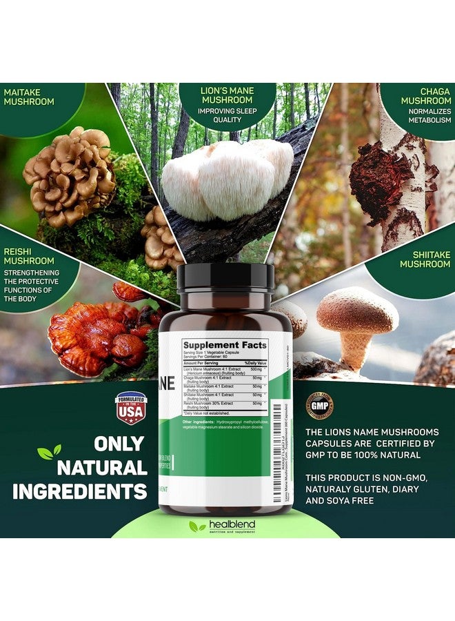 healblend Mushroom Complex Extract with Lion's Mane Fruiting Body - 100% Natural and Effective Energy Pills - Brain, Focus Supplement, Stimulates Mood, and Creativity - 60 Immune Support Capsules - Image 5