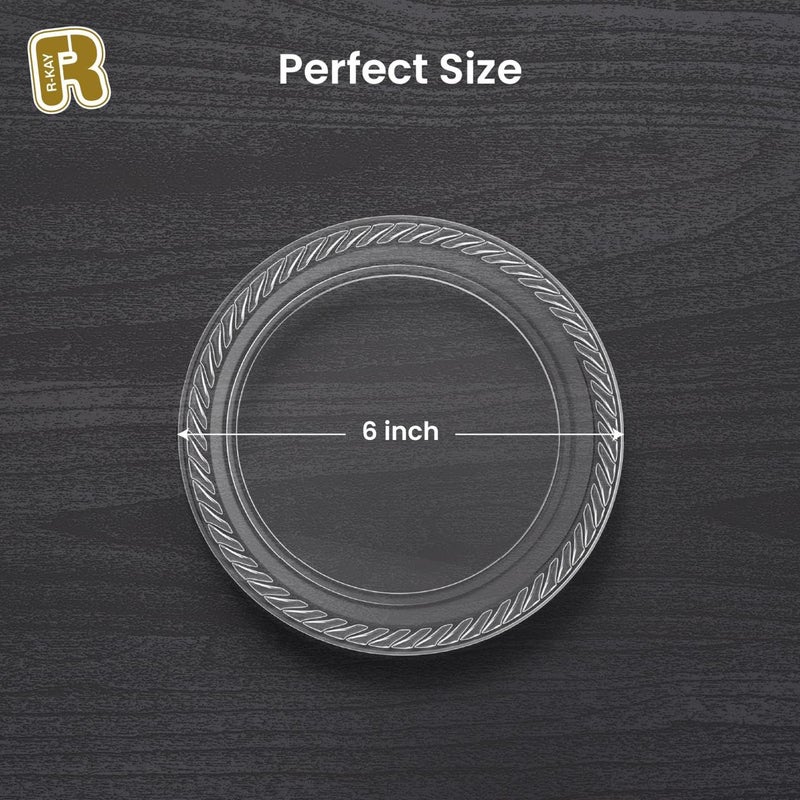 R-kay 100 Pack 6 Inch Clear Plastic Plates - Heavy Duty Small Dessert Plates - Microwavable Small Appetizer Plates - Premium 6 inch Disposable Plates - Image 3