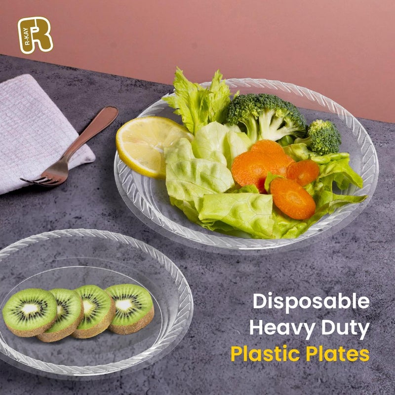 R-kay 100 Pack 6 Inch Clear Plastic Plates - Heavy Duty Small Dessert Plates - Microwavable Small Appetizer Plates - Premium 6 inch Disposable Plates - Image 2