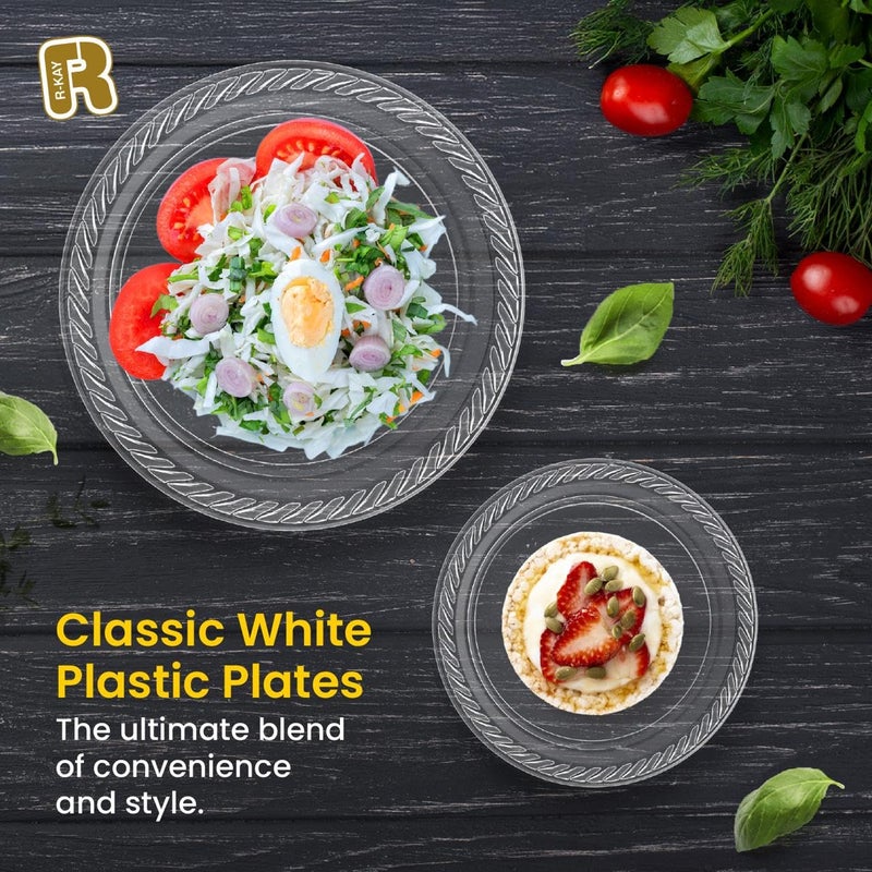 R-kay 100 Pack 6 Inch Clear Plastic Plates - Heavy Duty Small Dessert Plates - Microwavable Small Appetizer Plates - Premium 6 inch Disposable Plates - Image 4