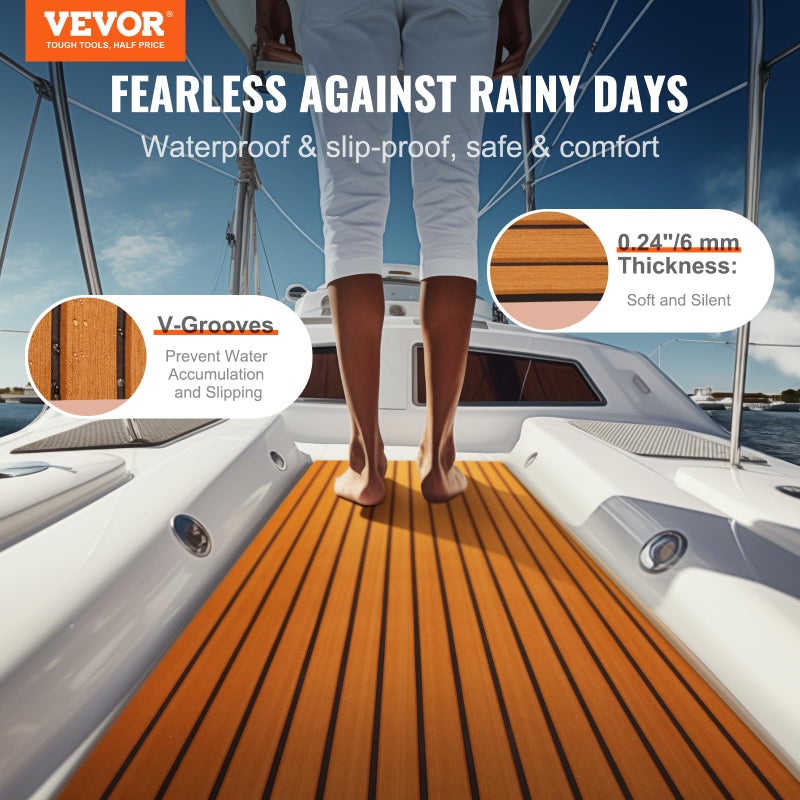 VEVOR Boat Flooring, EVA Foam Boat Decking 94.5" x 35.4", Non-Slip Self-Adhesive Flooring, 23.2 sq.ft Marine Carpet for Boats, Yacht, Pontoon, Kayak Decking - Image 2