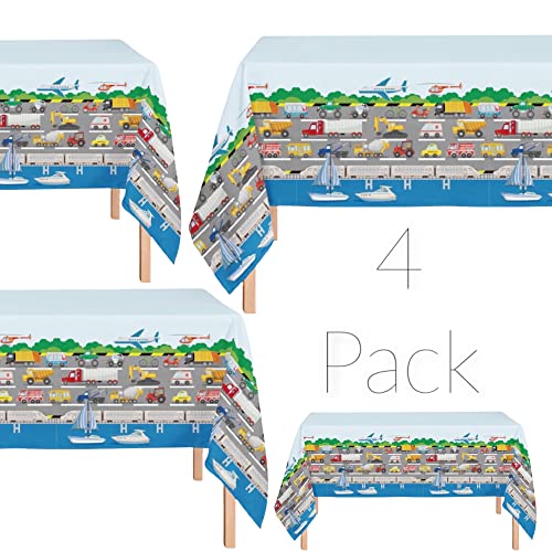 Oojami 4Pack Transportation Theme Plastic Table Covers with Banner Trucks Cars Airplanes Party Supplies for Kids Birthday Baby Shower and Events Disposable Waterproof Tablecloths - Image 5