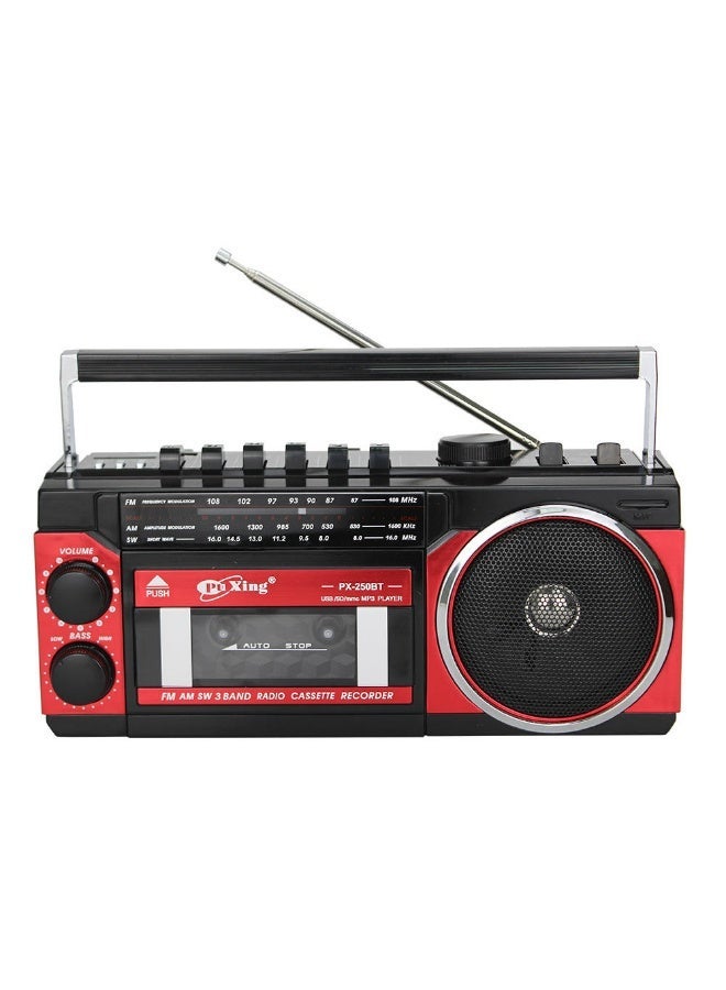 PUXING Retro Cassette Player & 3-Band AM/FM/SW Radio with Bluetooth, USB/SD MP3 Playback and Recording Function - Red/Black - Image 1