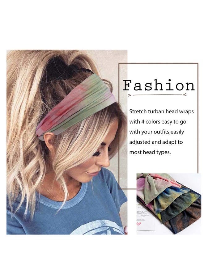 Aceorna Wide Headbands Stretch Turban Knotted Hairbands Elastic Yoga Workout Sweatband Running Sport Head Scarf Large African Head Wraps for Women 4 Pcs (Set A) - Image 5